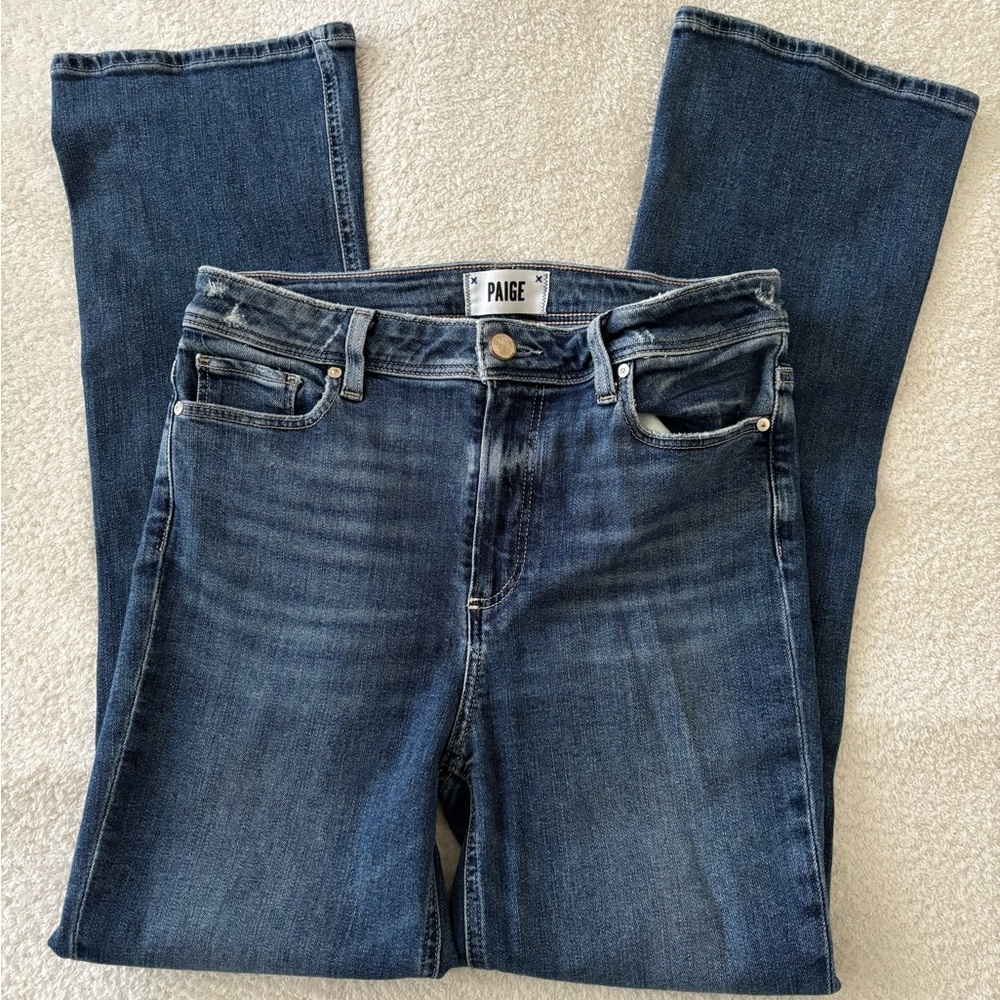 PAIGE Blue Flare Wide Leg Jeans Classic Denim - Picture 9 of 14